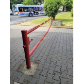 Swiveling gates | for casting in concrete, hot-dip galvanized and red coated with white reflecting stripes | total width: 2000 mm | with Euro profile cylinder lock